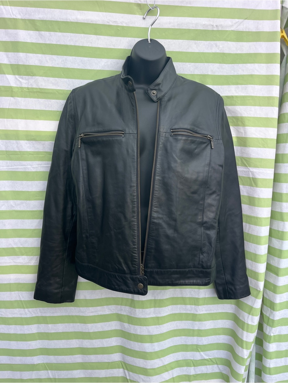Nicole Miller Black Leather Zip Jacket